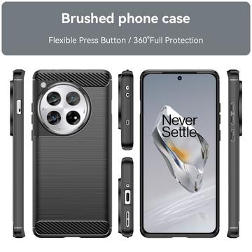 OnePlus 12 Børstet TPU Cover - Karbonfiber - Sort