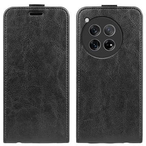 OnePlus 12 Vertikal Flip Taske med Kortholder - Sort