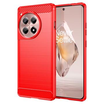 OnePlus 12R/Ace 3 Børstet TPU Cover - Karbonfiber - Rød