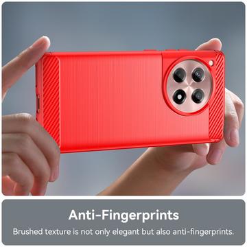 OnePlus 12R/Ace 3 Børstet TPU Cover - Karbonfiber - Rød