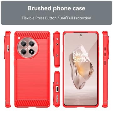 OnePlus 12R/Ace 3 Børstet TPU Cover - Karbonfiber - Rød