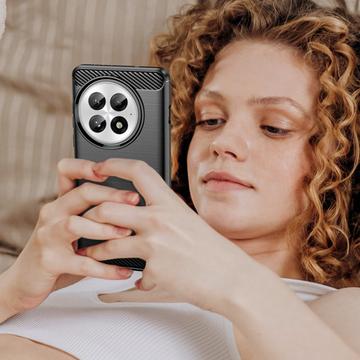 OnePlus 13 Børstet TPU Cover - Karbonfiber - Sort
