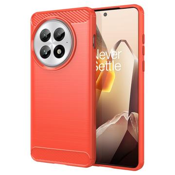 OnePlus 13 Børstet TPU Cover - Karbonfiber - Rød
