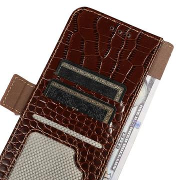 OnePlus 13 Crocodile Series Læderpung med RFID - Brun
