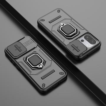 OnePlus 13T/13s Roterende Ring Hybrid Cover med Kameraskjold - Sort