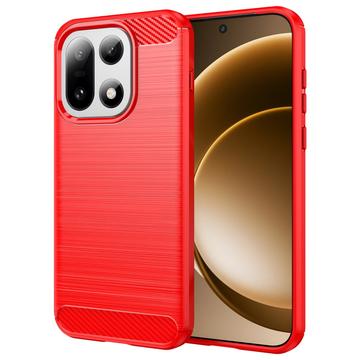 OnePlus 15 Børstet TPU Cover - Karbonfiber - rød