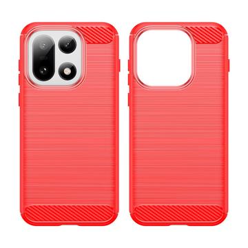 OnePlus 15 Børstet TPU Cover - Karbonfiber - rød