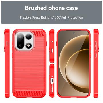 OnePlus 15 Børstet TPU Cover - Karbonfiber - rød