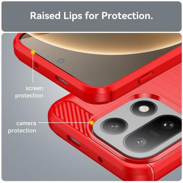 OnePlus 15 Børstet TPU Cover - Karbonfiber - rød
