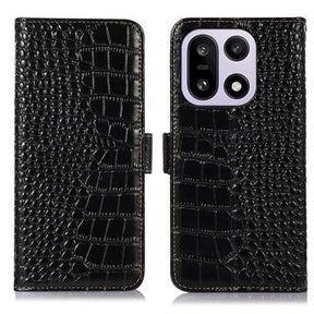 OnePlus 15 Crocodile Series Læderpung med RFID - Sort