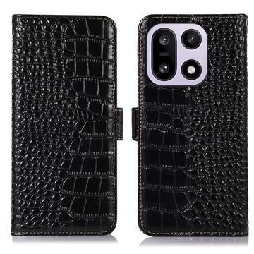 OnePlus 15 Crocodile Series Læderpung med RFID - Sort