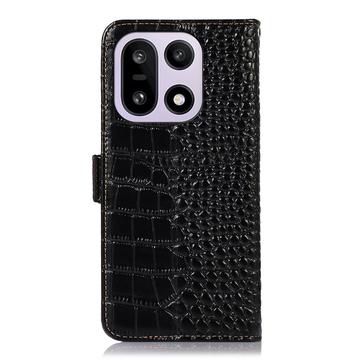 OnePlus 15 Crocodile Series Læderpung med RFID - Sort