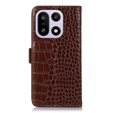 OnePlus 15 Crocodile Series Læderpung med RFID - Brun