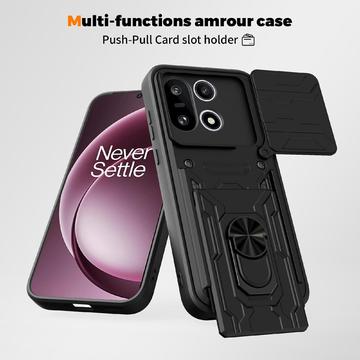 OnePlus 15 Roterende Ring Hybrid Cover med Kameraskjold - Sort