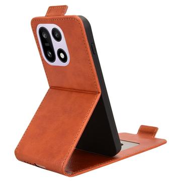 OnePlus 15 lodret flip-etui med stativ - Brun