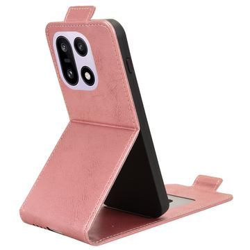 OnePlus 15 lodret flip-etui med stativ - rosaguld