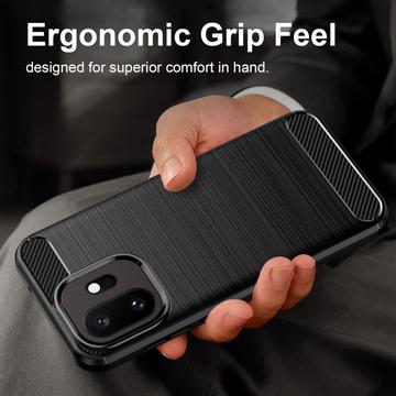 OnePlus 15T Børstet TPU Cover - Karbonfiber - Sort