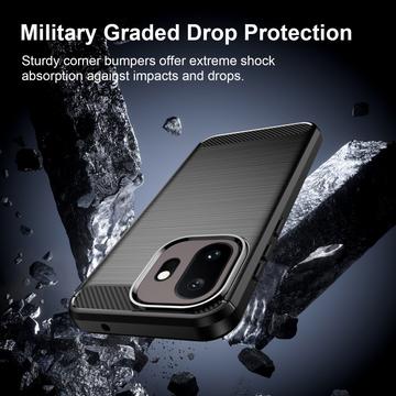 OnePlus 15T Børstet TPU Cover - Karbonfiber - Sort
