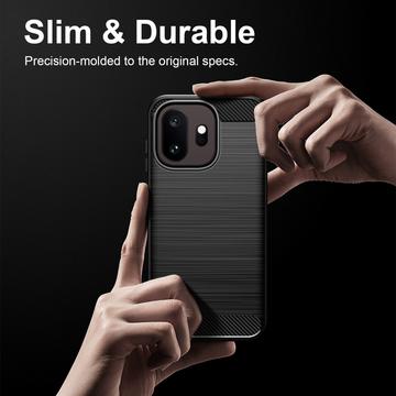 OnePlus 15T Børstet TPU Cover - Karbonfiber - Sort