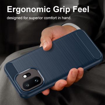 OnePlus 15T Børstet TPU Cover - Karbonfiber - blå