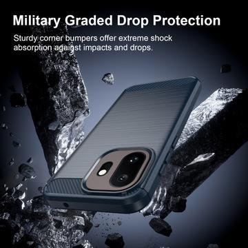 OnePlus 15T Børstet TPU Cover - Karbonfiber - blå