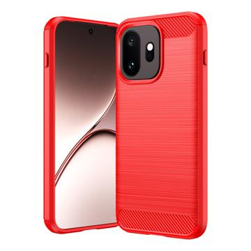 OnePlus 15T Børstet TPU Cover - Karbonfiber - rød