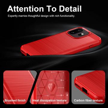 OnePlus 15T Børstet TPU Cover - Karbonfiber - rød
