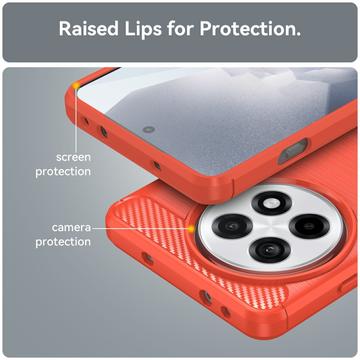 OnePlus Ace 5/5 Pro/13R Børstet TPU Cover - Karbonfiber - Rød