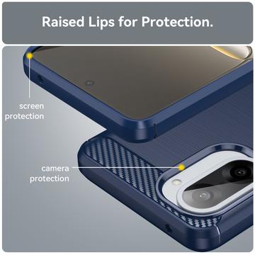 OnePlus Ace 5 Racing/Nord CE5 Børstet TPU Cover - Karbonfiber - blå