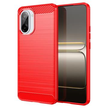 OnePlus Ace 5 Racing/Nord CE5 Børstet TPU Cover - Karbonfiber - rød