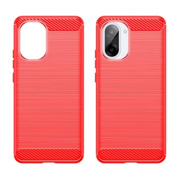 OnePlus Ace 5 Racing/Nord CE5 Børstet TPU Cover - Karbonfiber - rød
