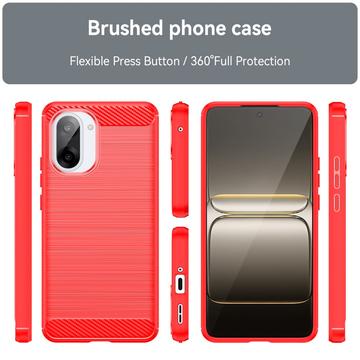 OnePlus Ace 5 Racing/Nord CE5 Børstet TPU Cover - Karbonfiber - rød