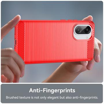 OnePlus Ace 5 Racing/Nord CE5 Børstet TPU Cover - Karbonfiber - rød