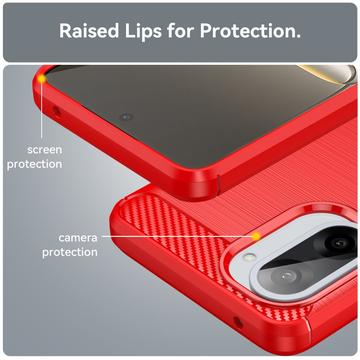 OnePlus Ace 5 Racing/Nord CE5 Børstet TPU Cover - Karbonfiber - rød