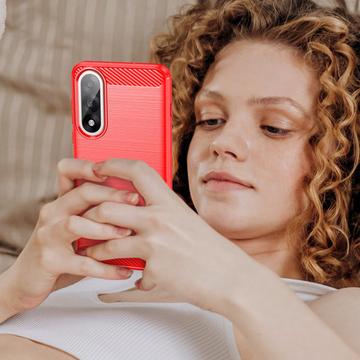 OnePlus Ace 5 Ultra/Nord 5 Børstet TPU Cover - Karbonfiber - rød