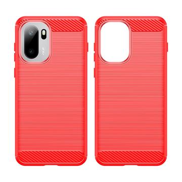 OnePlus Ace 6/6T/15R Børstet TPU Cover - Karbonfiber - rød