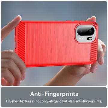 OnePlus Ace 6/6T/15R Børstet TPU Cover - Karbonfiber - rød