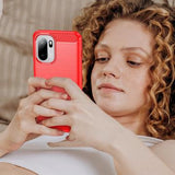 OnePlus Ace 6/6T/15R Børstet TPU Cover - Karbonfiber - rød