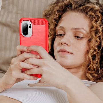 OnePlus Ace 6/6T/15R Børstet TPU Cover - Karbonfiber - rød