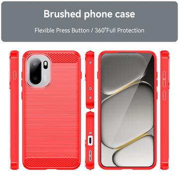OnePlus Ace 6/6T/15R Børstet TPU Cover - Karbonfiber - rød