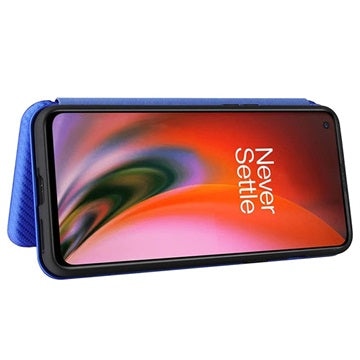 OnePlus Nord 2 5G Flip Cover - Karbonfiber - Blå