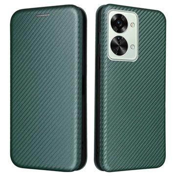 OnePlus Nord 2T Flip Cover - Karbonfiber - Grøn