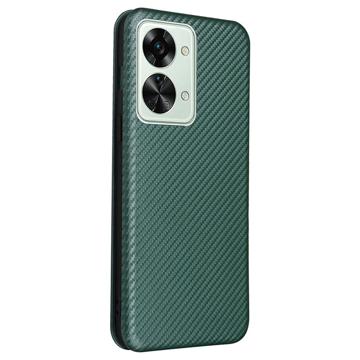 OnePlus Nord 2T Flip Cover - Karbonfiber - Grøn
