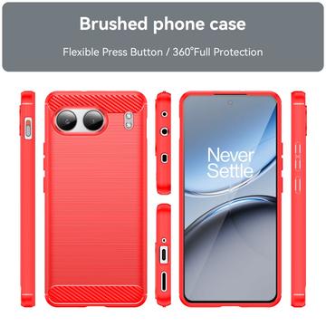 OnePlus Nord 4 Børstet TPU Cover - Karbonfiber - Rød