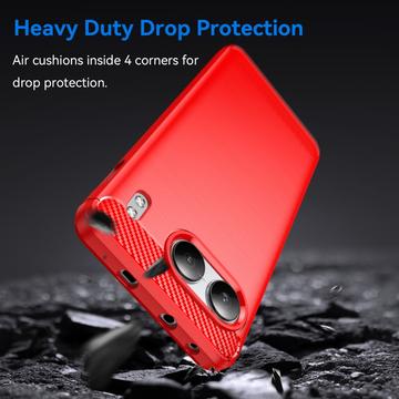 OnePlus Nord 4 Børstet TPU Cover - Karbonfiber - Rød