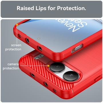 OnePlus Nord 4 Børstet TPU Cover - Karbonfiber - Rød