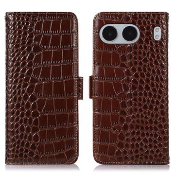 OnePlus Nord 4 Crocodile Series Læderpung med RFID - Brun