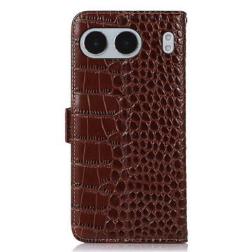OnePlus Nord 4 Crocodile Series Læderpung med RFID - Brun