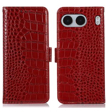 OnePlus Nord 4 Crocodile Series Læderpung med RFID - Rød