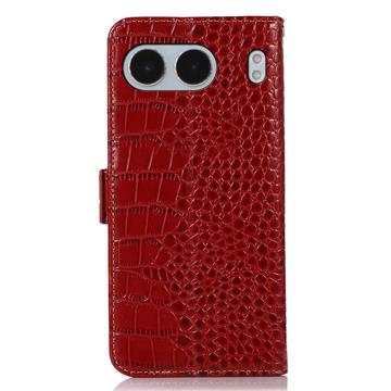 OnePlus Nord 4 Crocodile Series Læderpung med RFID - Rød